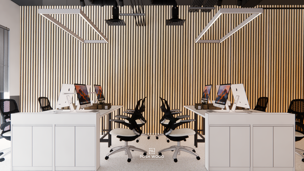 A workspace that encourages collaboration and creativity with Posh Wood panels